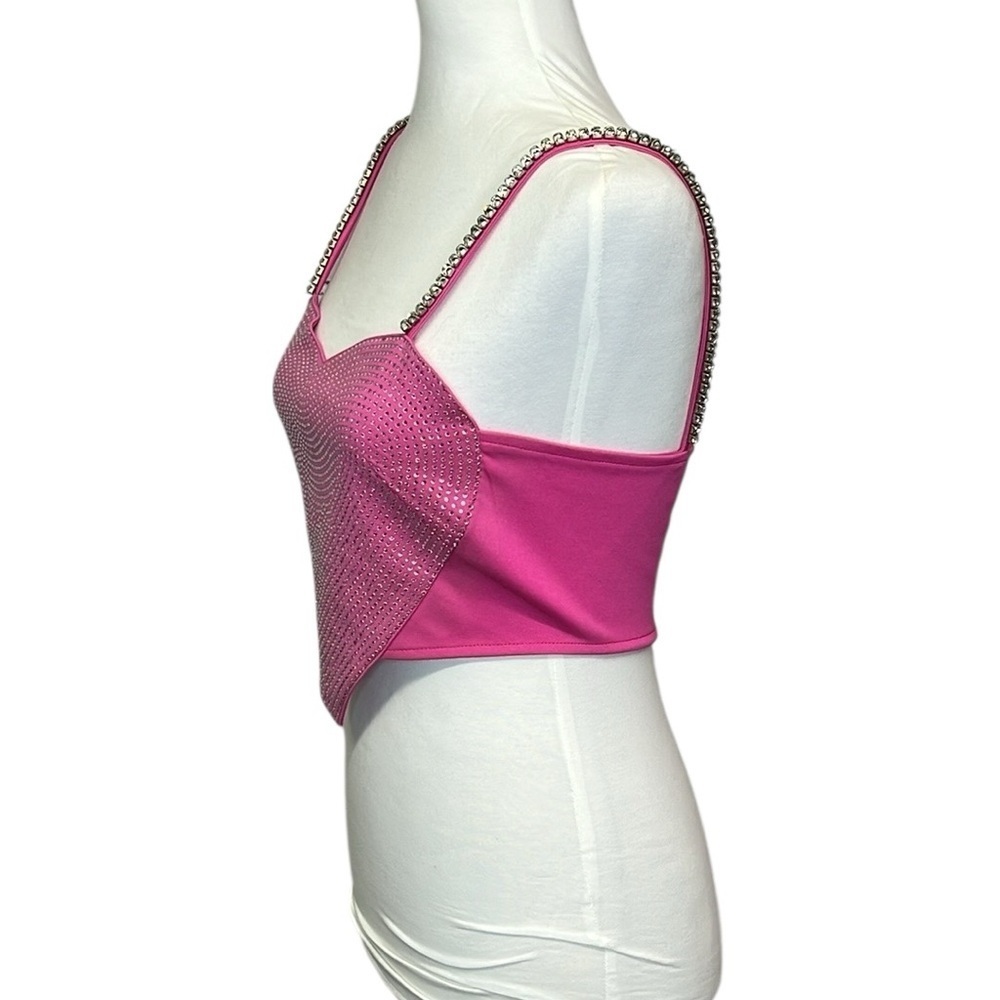 Peekskill Pink Rhinestone Heart Crop Top - Picture 3 of 6